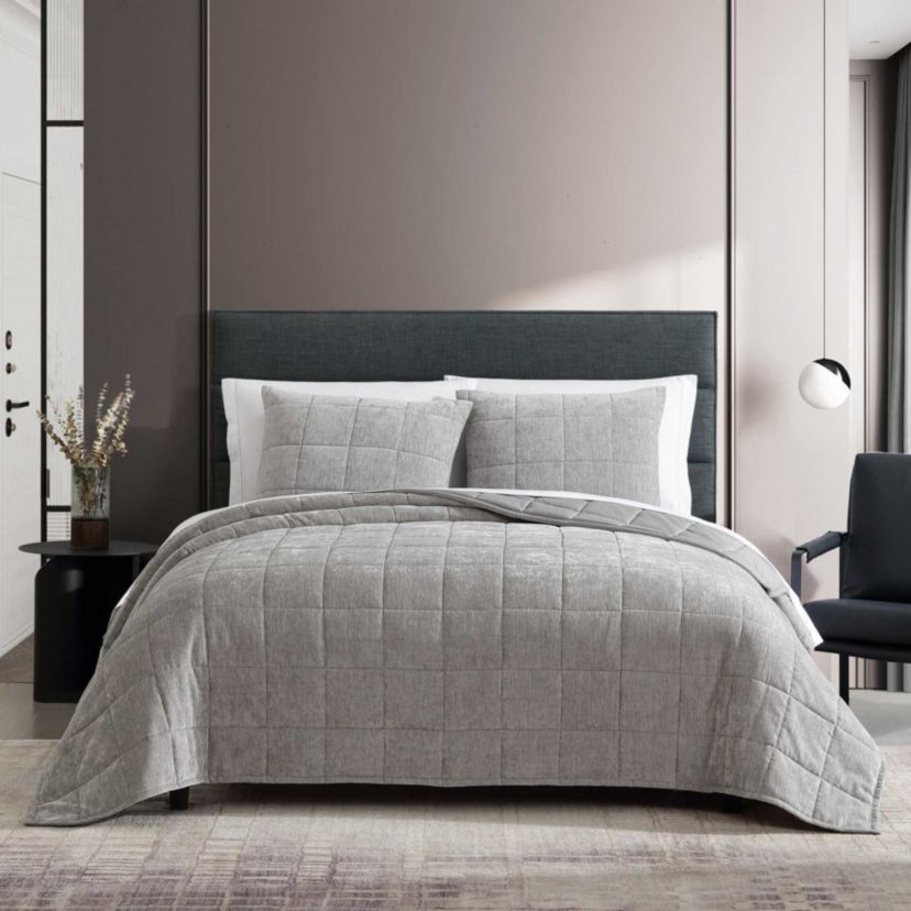 Chenille Box Solid Microfiber Quilt Set