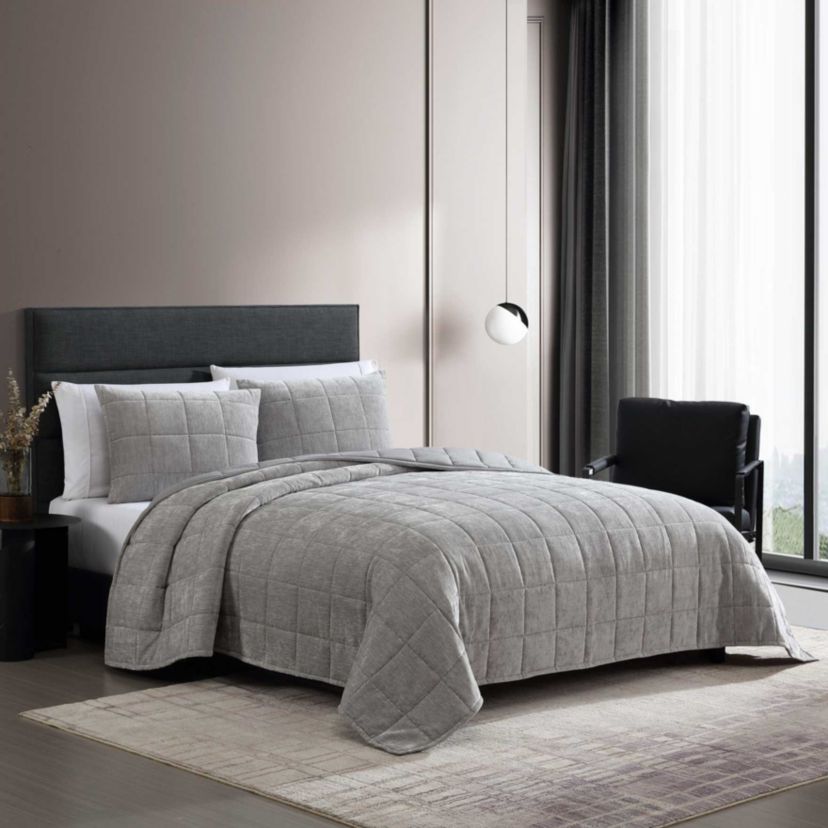 Chenille Box Solid Microfiber Quilt Set