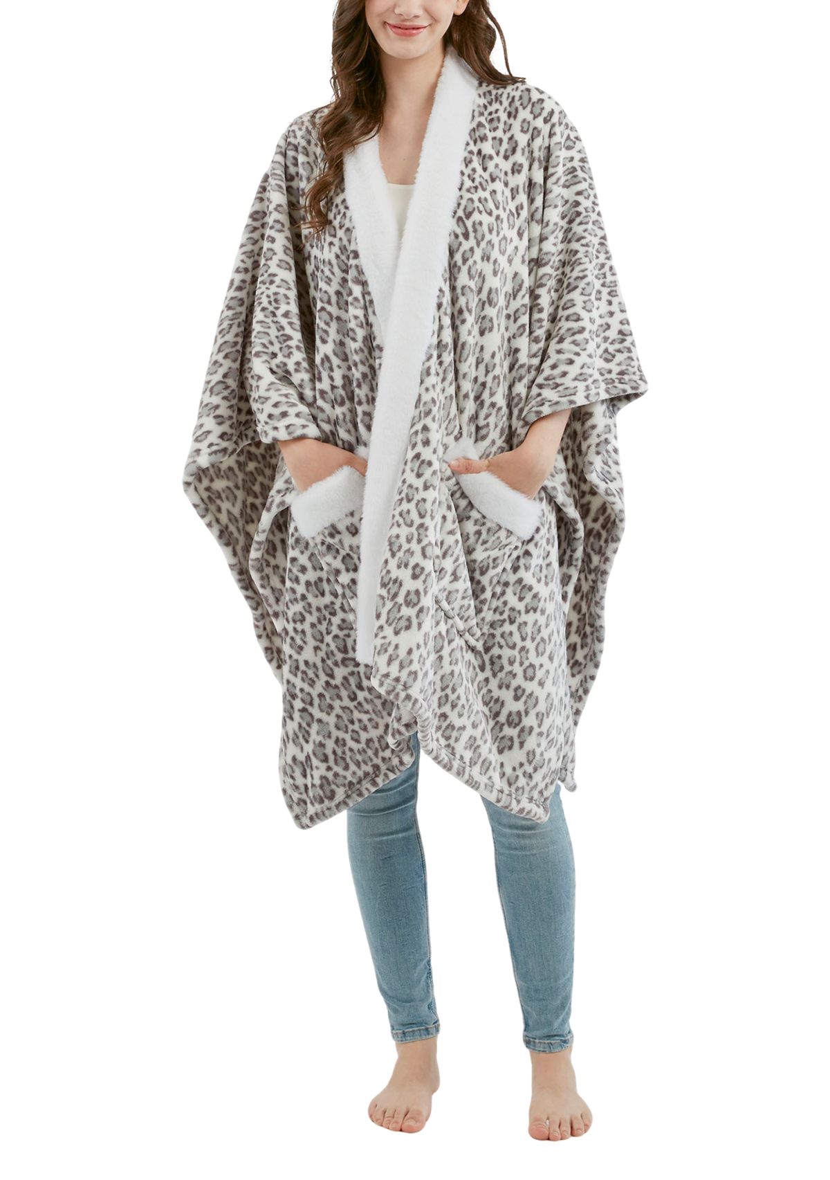 Plush Fur Trim Blanket Wrap