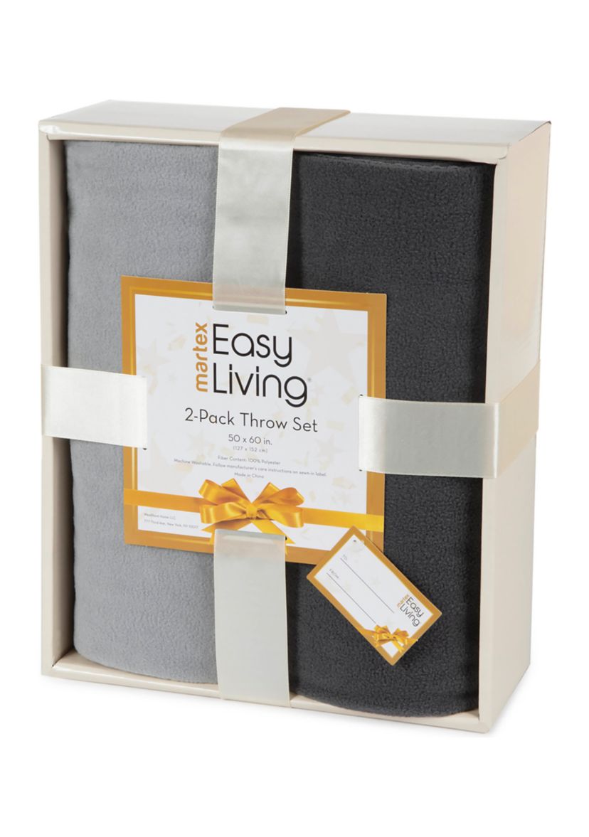 Easy Living Solid and Print Microfleece Throw - 2 Pack 