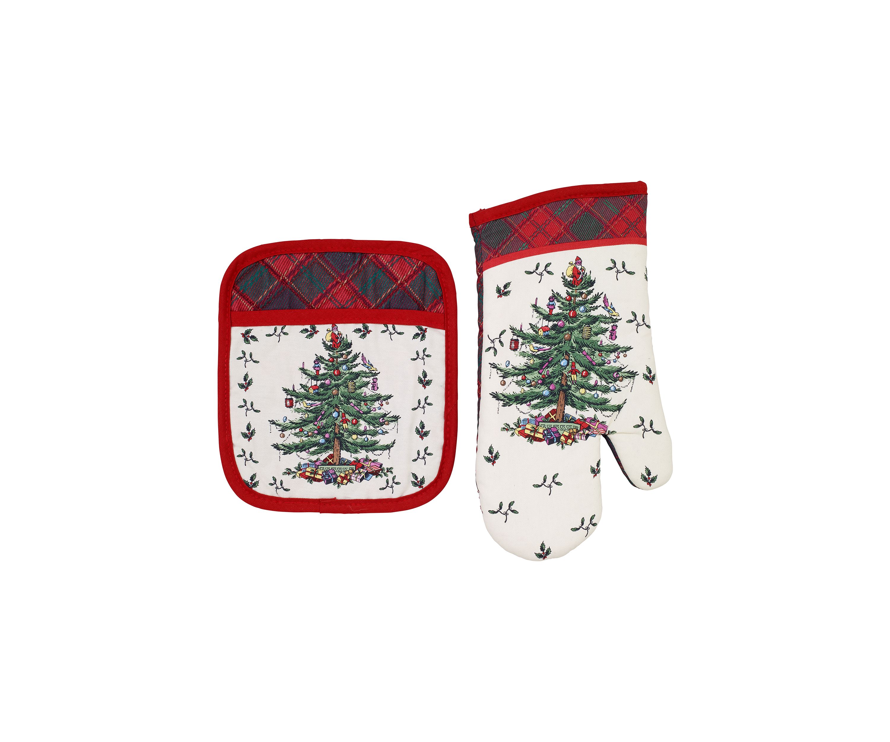 Christmas Tree Tartan Pot Holder & Oven Mitt Set