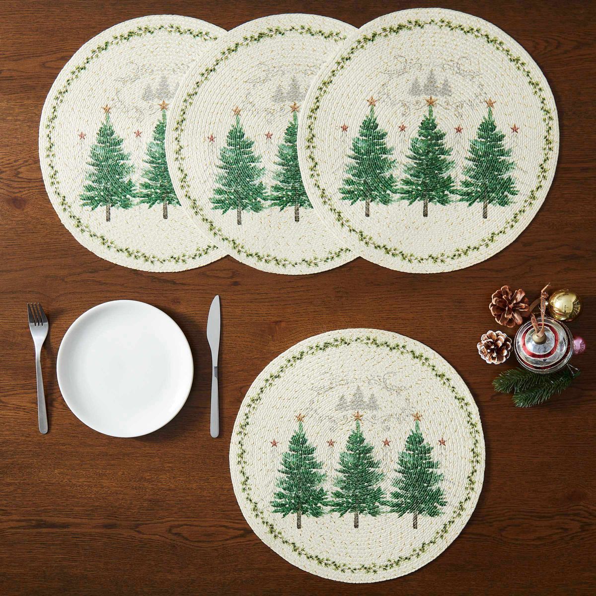 Trees Round Braided Placemat - Set of 4