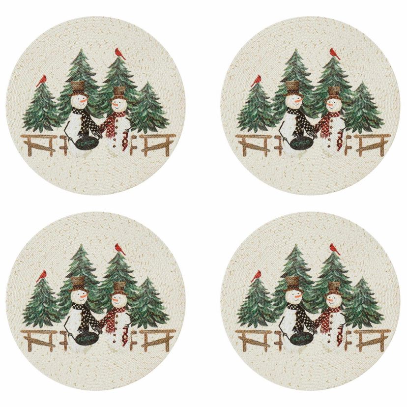 Country Snowman Round Braided Placemat - Set of 4