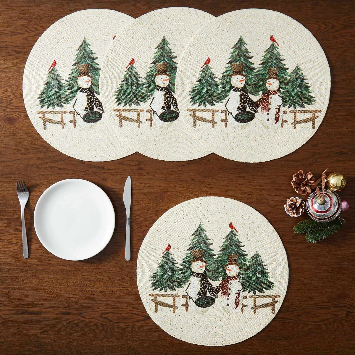 Country Snowman Round Braided Placemat - Set of 4