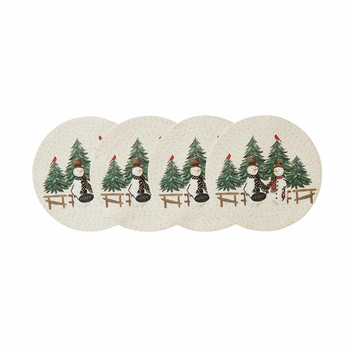 Country Snowman Round Braided Placemat - Set of 4