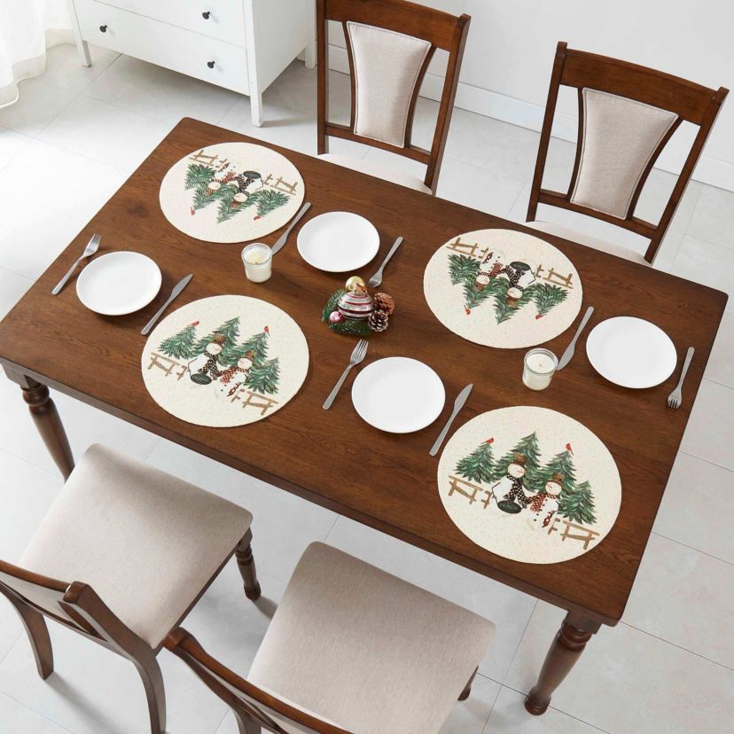 Country Snowman Round Braided Placemat - Set of 4