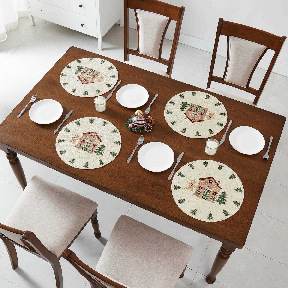 Gingerbread Village Round Placemats - Set of 4