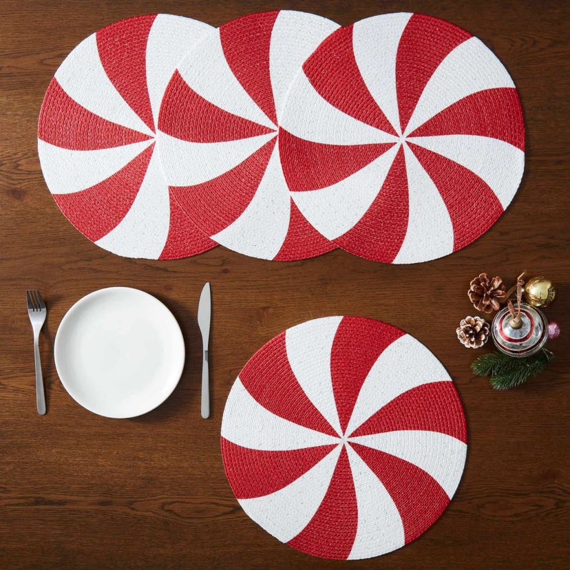 Peppermint Round Braided Placemat - Set of 4