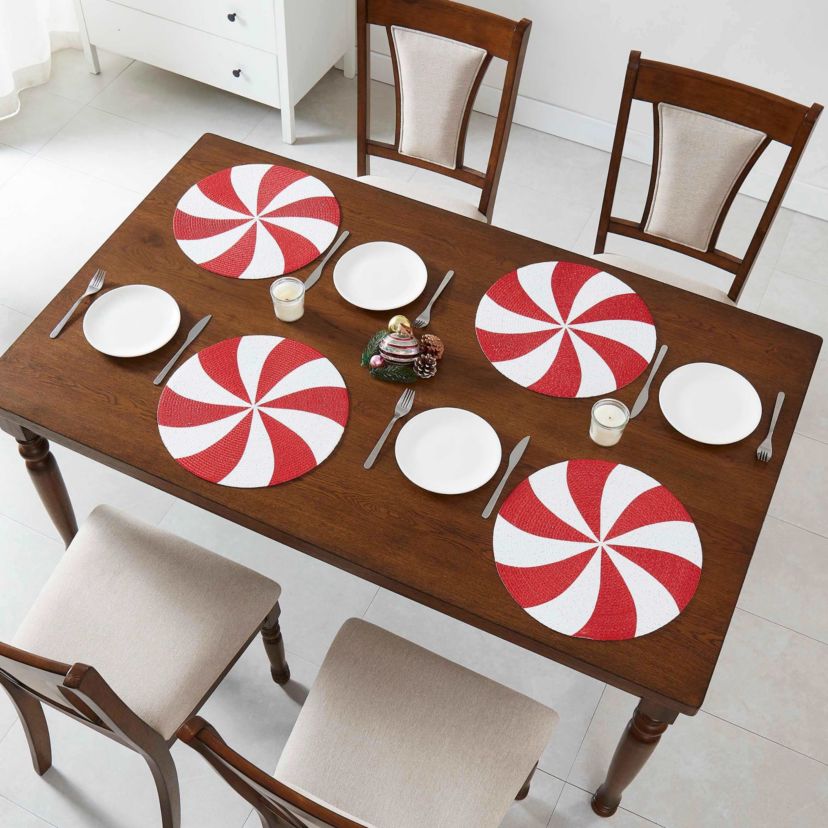 Peppermint Round Braided Placemat - Set of 4