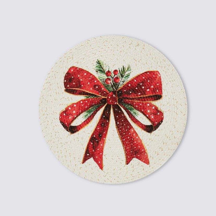 Christmas Ribbon Round Braided Placemat - Set of 4