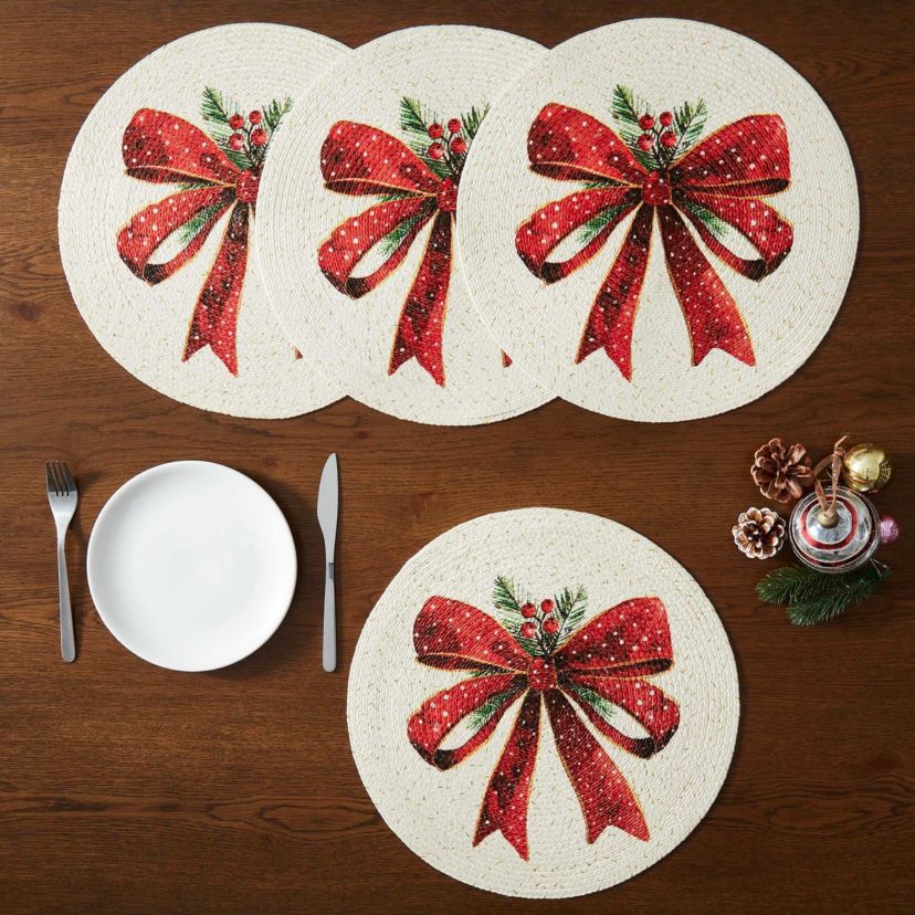 Christmas Ribbon Round Braided Placemat - Set of 4