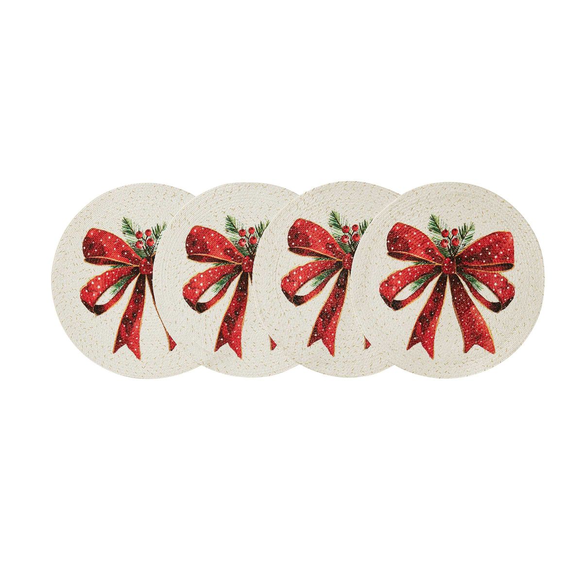 Christmas Ribbon Round Braided Placemat - Set of 4