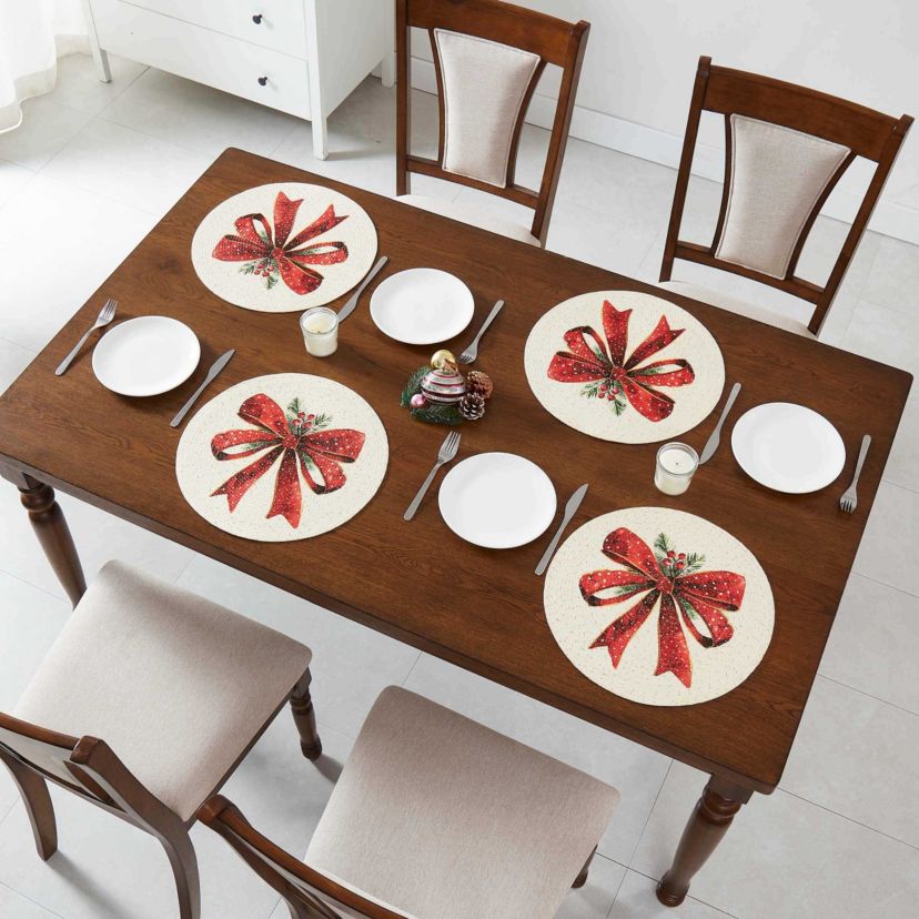 Christmas Ribbon Round Braided Placemat - Set of 4