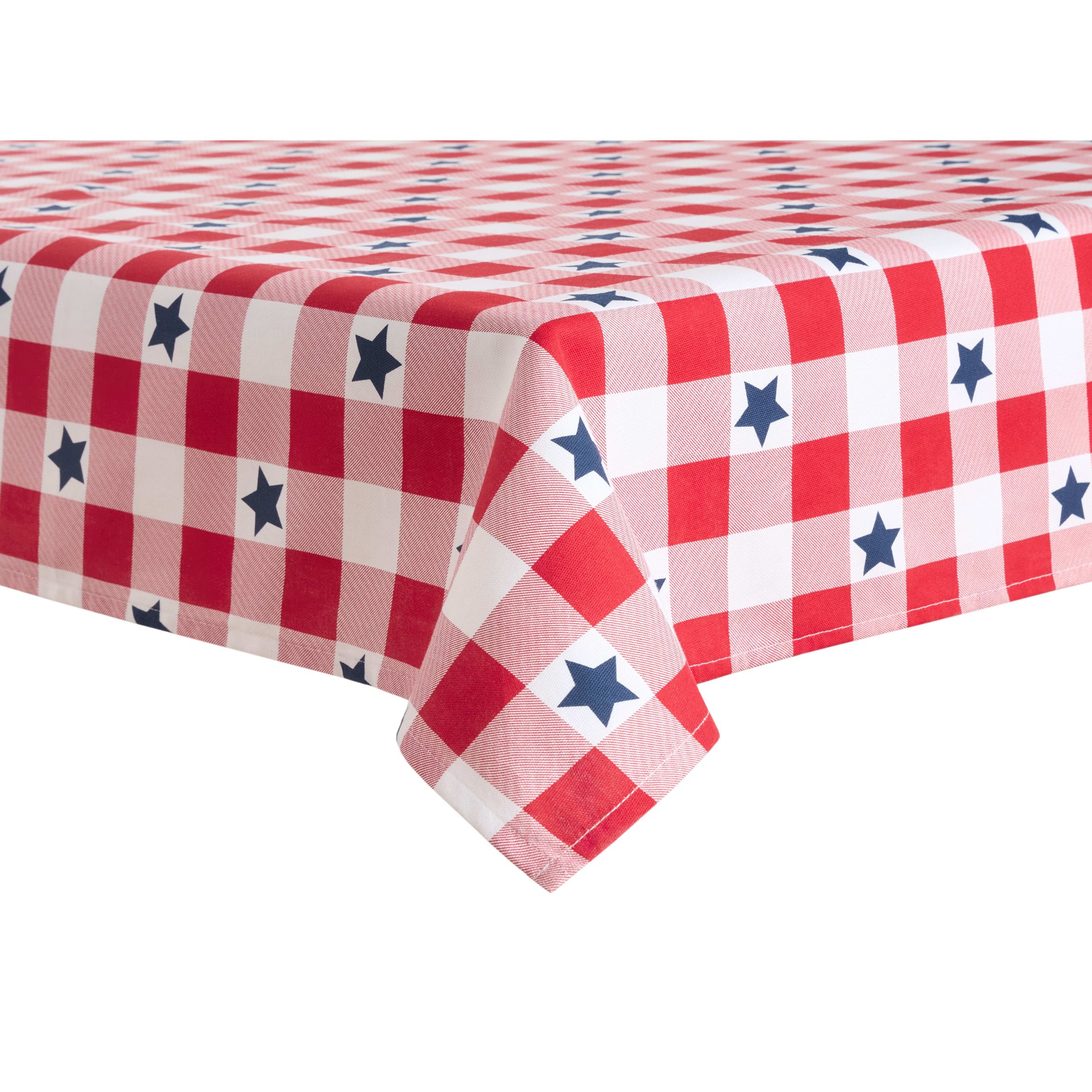 Americana Star Gingham Plaid  Red/White/Blue Tablecloth
