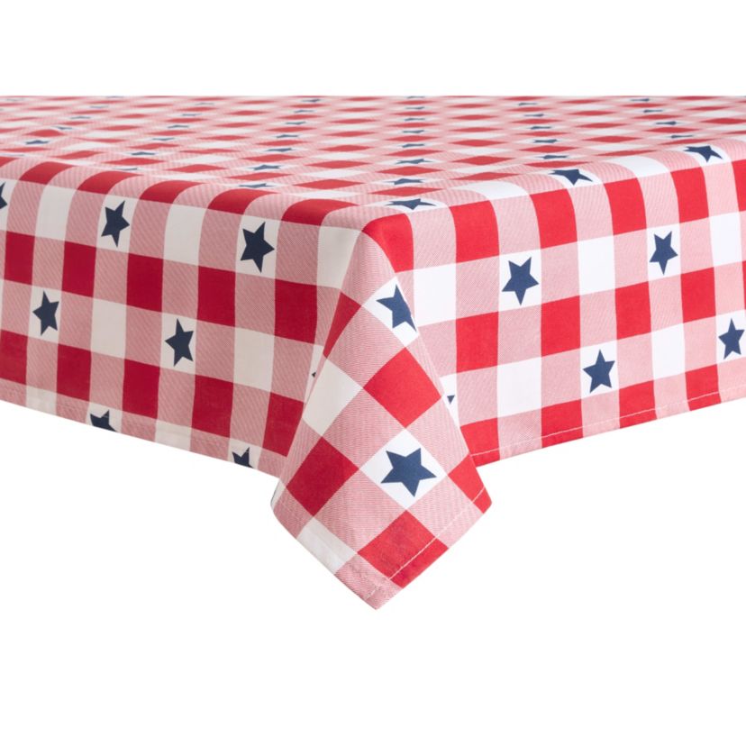 Americana Star Gingham Plaid Red/White/Blue Tablecloth