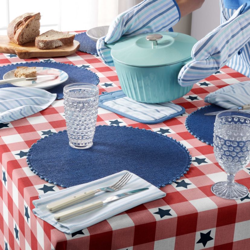 Americana Star Gingham Plaid Red/White/Blue Tablecloth