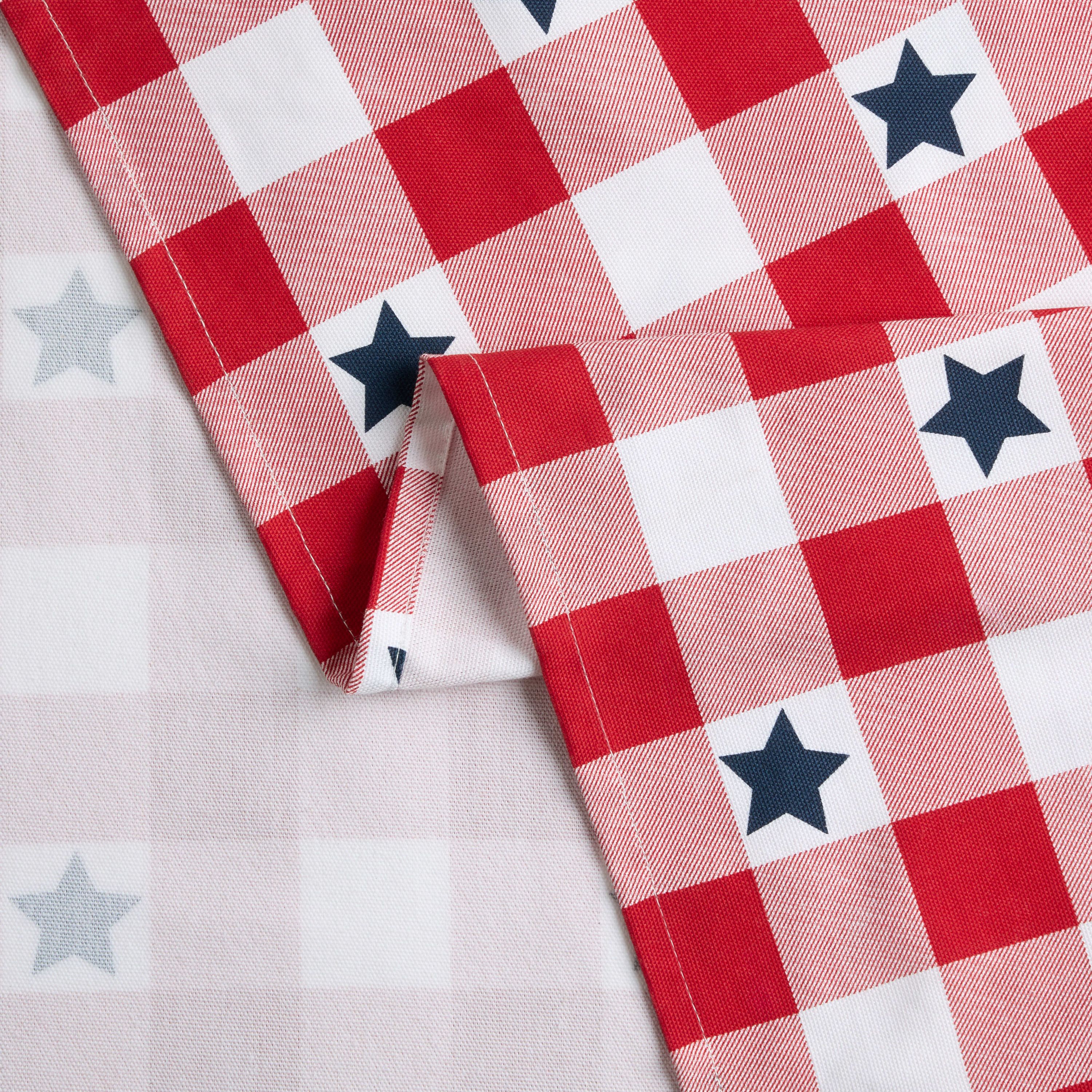 Americana Star Gingham Plaid Red/White/Blue Tablecloth