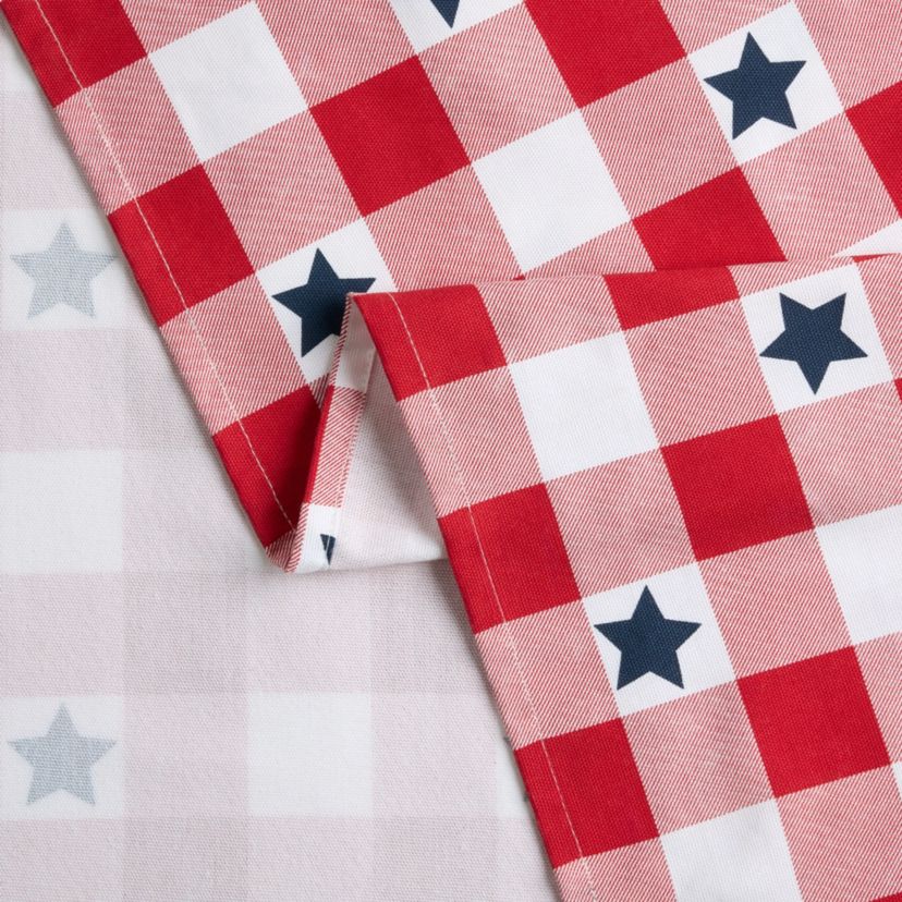 Americana Star Gingham Plaid Red/White/Blue Tablecloth