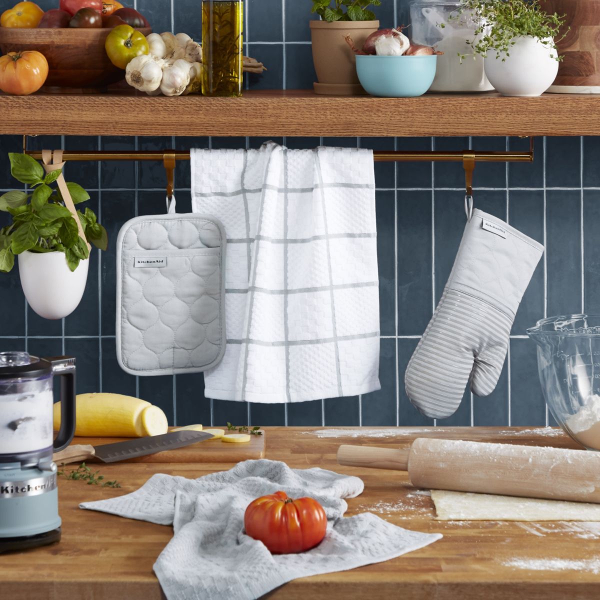 QUILTED COTTON TERRY CLOTH Towel, Oven Mitt, Pot Holder Set