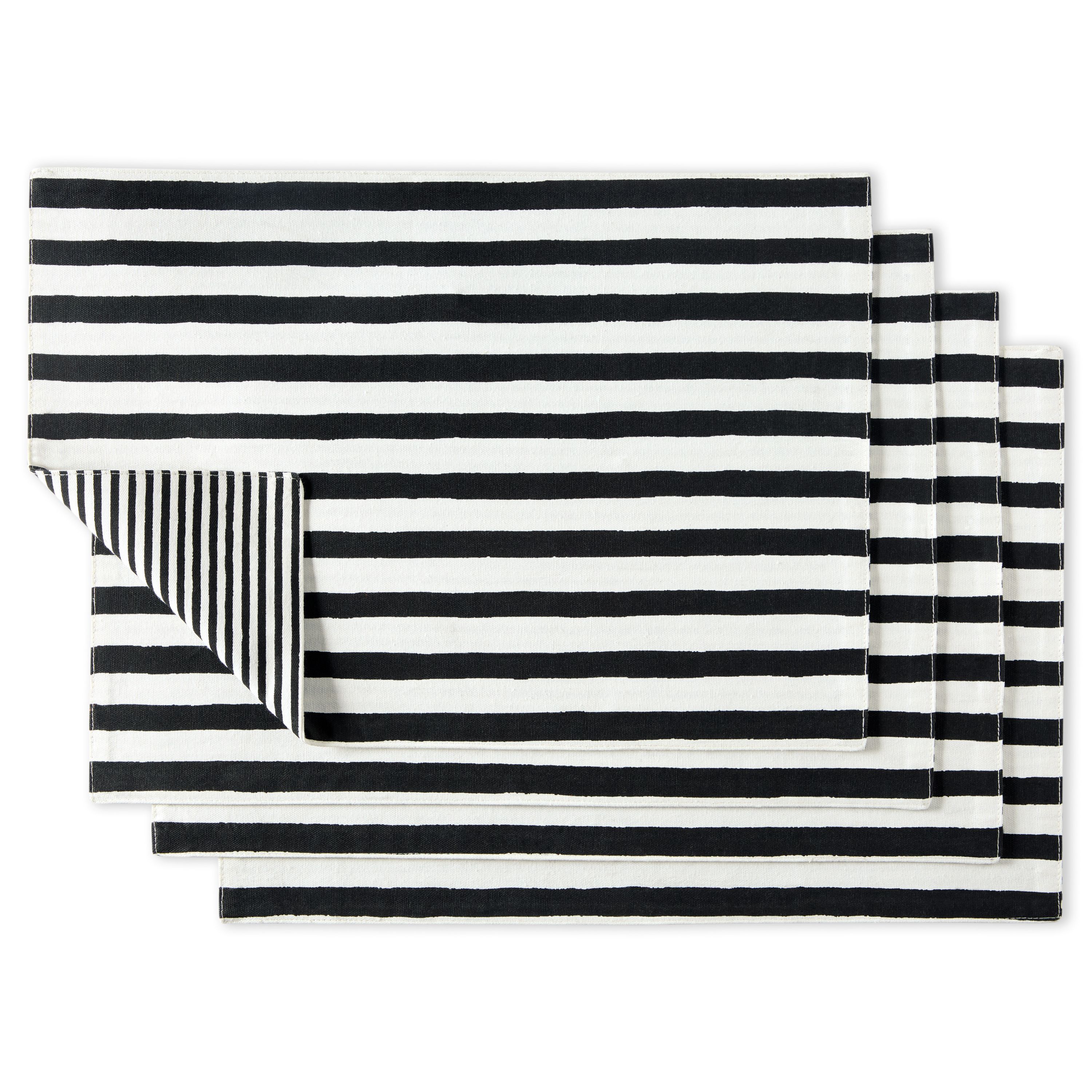 Hand Painted Shirting Stripe 4-Pack Placemat Set 13”x19” Silver/White 