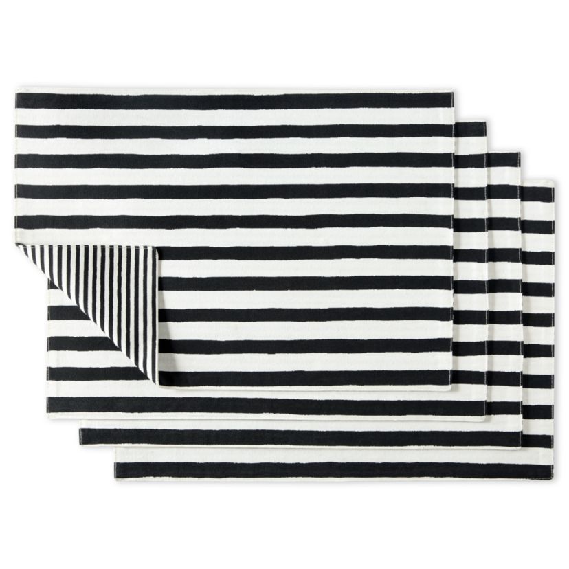 Hand Painted Shirting Stripe 4-Pack Placemat Set 13”x19” Silver/White 