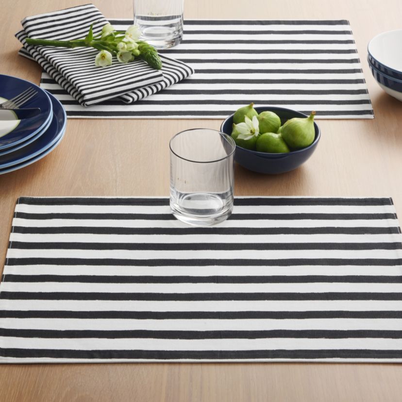 Hand Painted Shirting Stripe 4-Pack Placemat Set 13”x19” Silver/White 