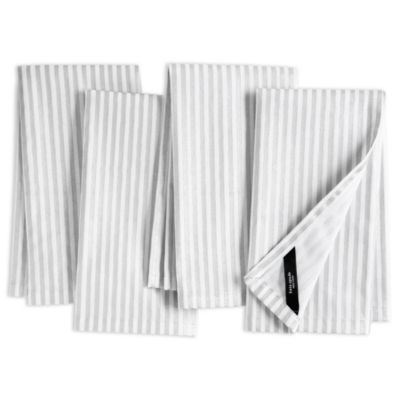 kate spade new york Hand Painted Shirting Stripe Metallic Print, Silver/White Napkin Set
