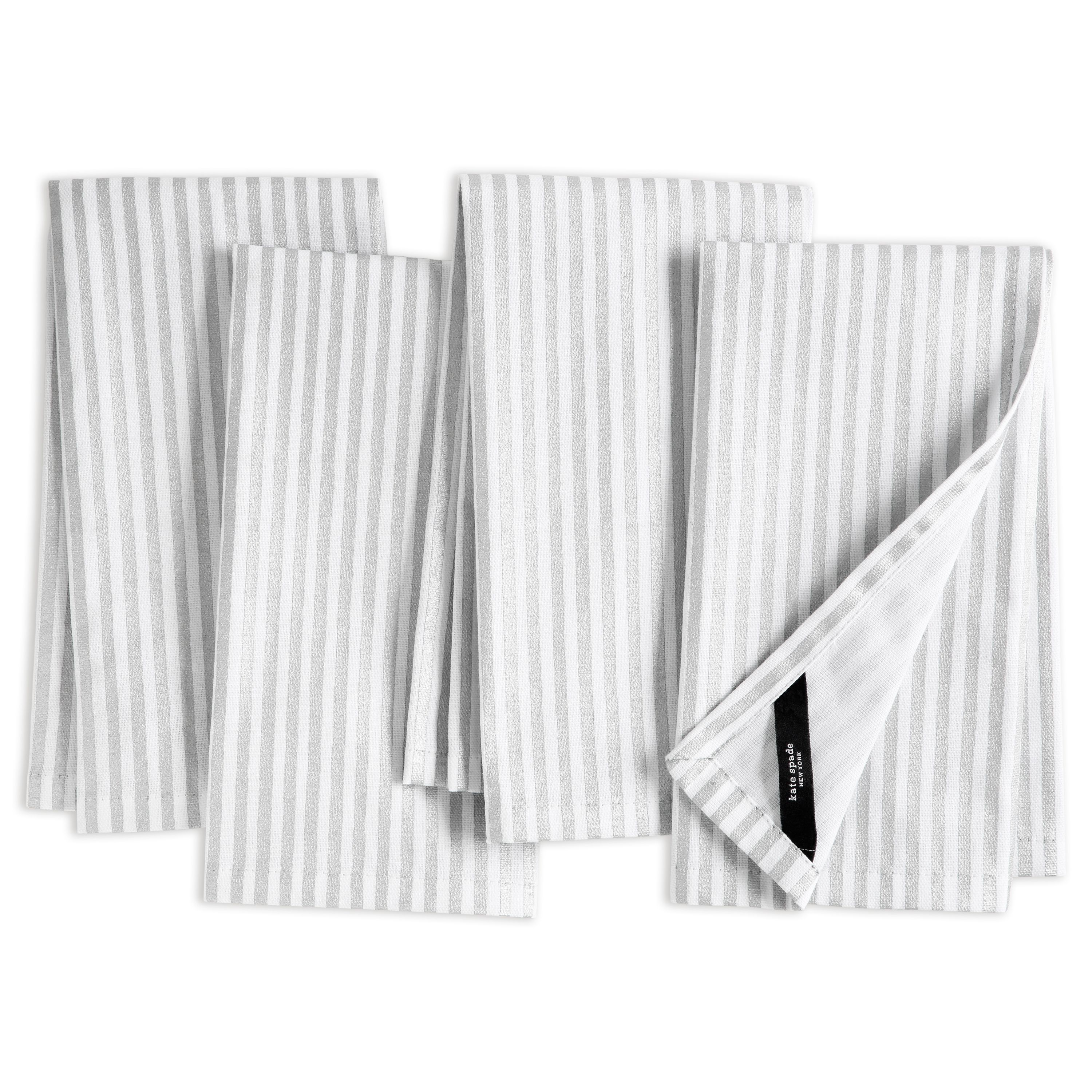 Hand Painted Shirting Stripe Metallic Print, Silver/White Napkin Set