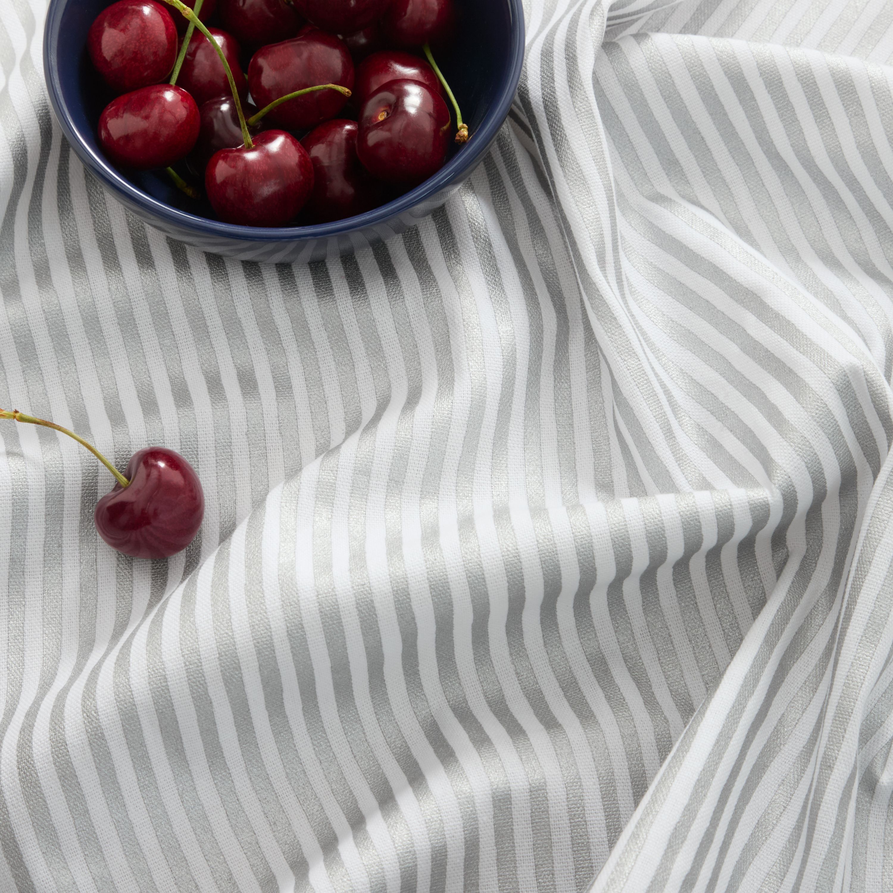 Hand Painted Shirting Stripe Metallic Print, Silver/White Napkin Set