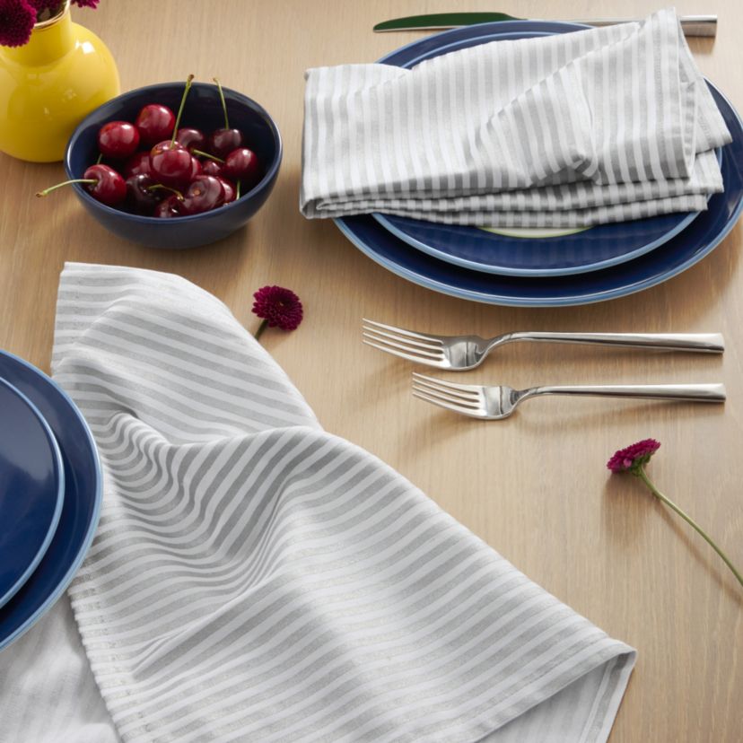 Hand Painted Shirting Stripe Metallic Print, Silver/White Napkin Set