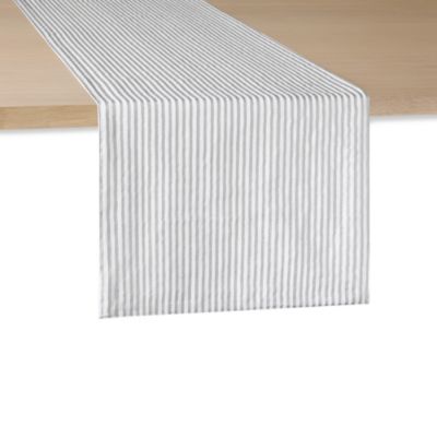 kate spade new york Hand Painted Shirting Stripe Reversible Silver/White Table Runner, White