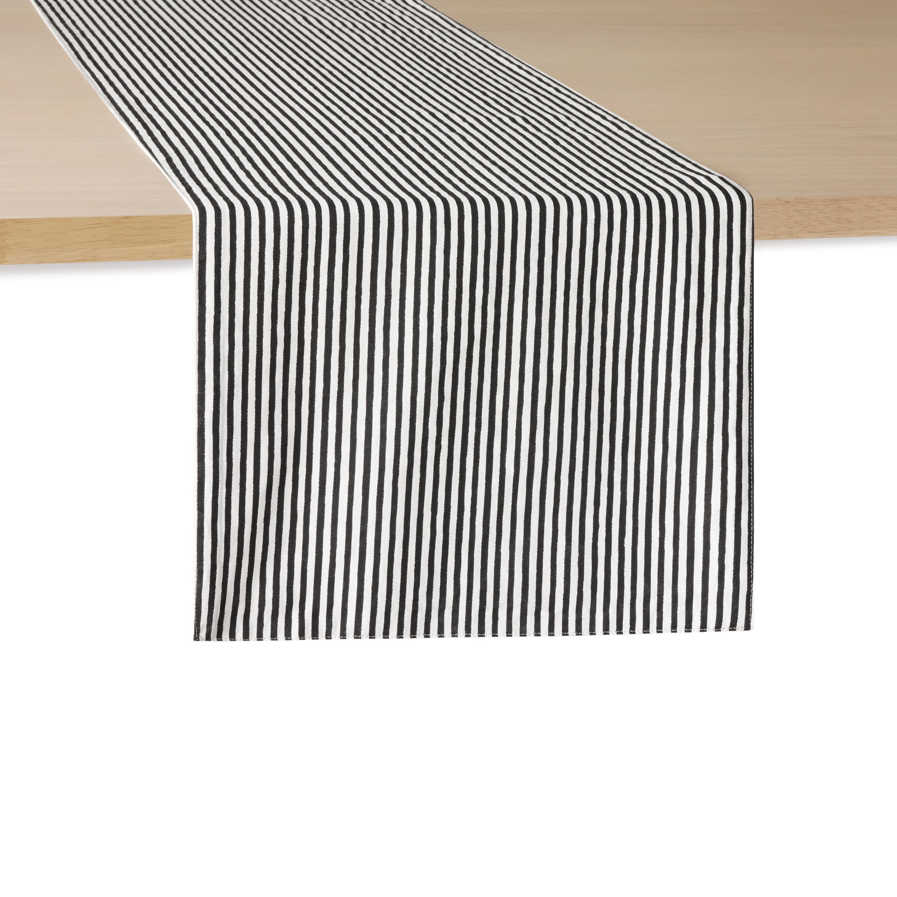 Hand Painted Shirting Stripe Reversible Silver/White Table Runner