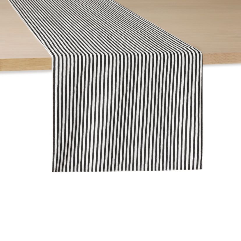 Hand Painted Shirting Stripe Reversible Silver/White Table Runner