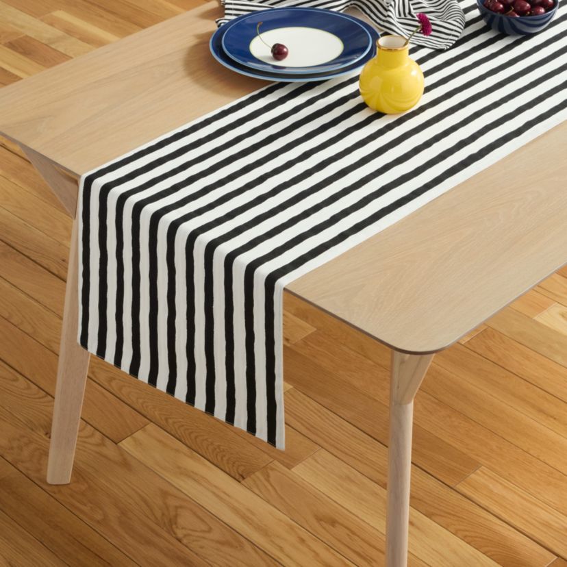 Hand Painted Shirting Stripe Reversible Silver/White Table Runner