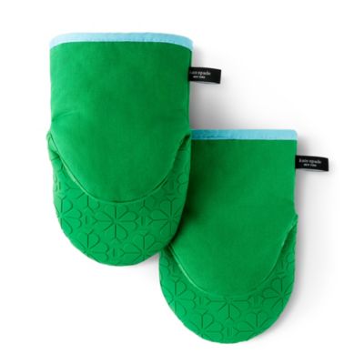 kate spade new york Spade Flower Soft Silicone 2-Pack Mini Oven Mitt Set, Green Blue