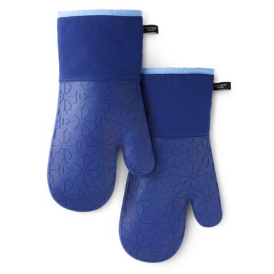 kate spade new york Spade Flower Soft Silicone 2-Pack Oven Mitt Set, Navy Blue