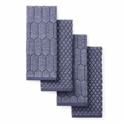 MARTHA STEWART Honeycomb Chambray Textured 4-Pack Kitchen Towel Set, Navy Blue