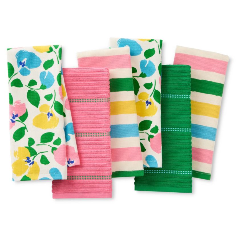 Painterly Bouquet & Bold Painterly Stripe 6-Pack Kitchen Towel Set