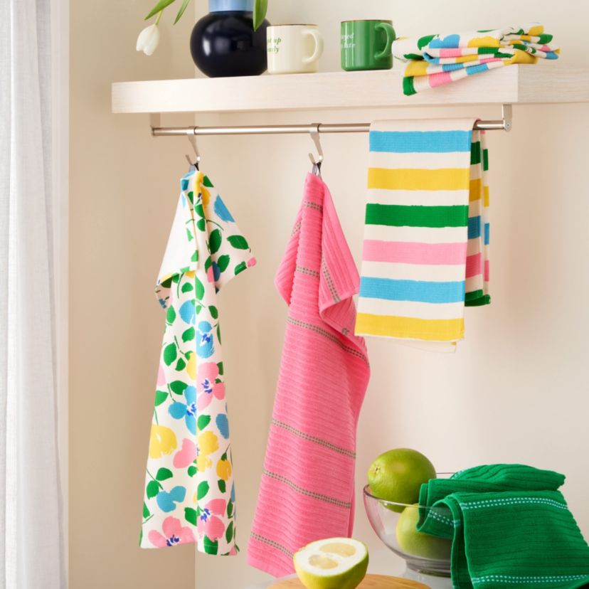 Painterly Bouquet & Bold Painterly Stripe 6-Pack Kitchen Towel Set