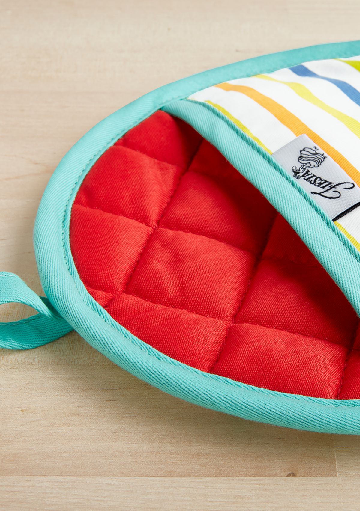 Tropical Stripe Pot Holder 2-Pack Set, Aqua/Yellow/Red, 8"x10" Oval