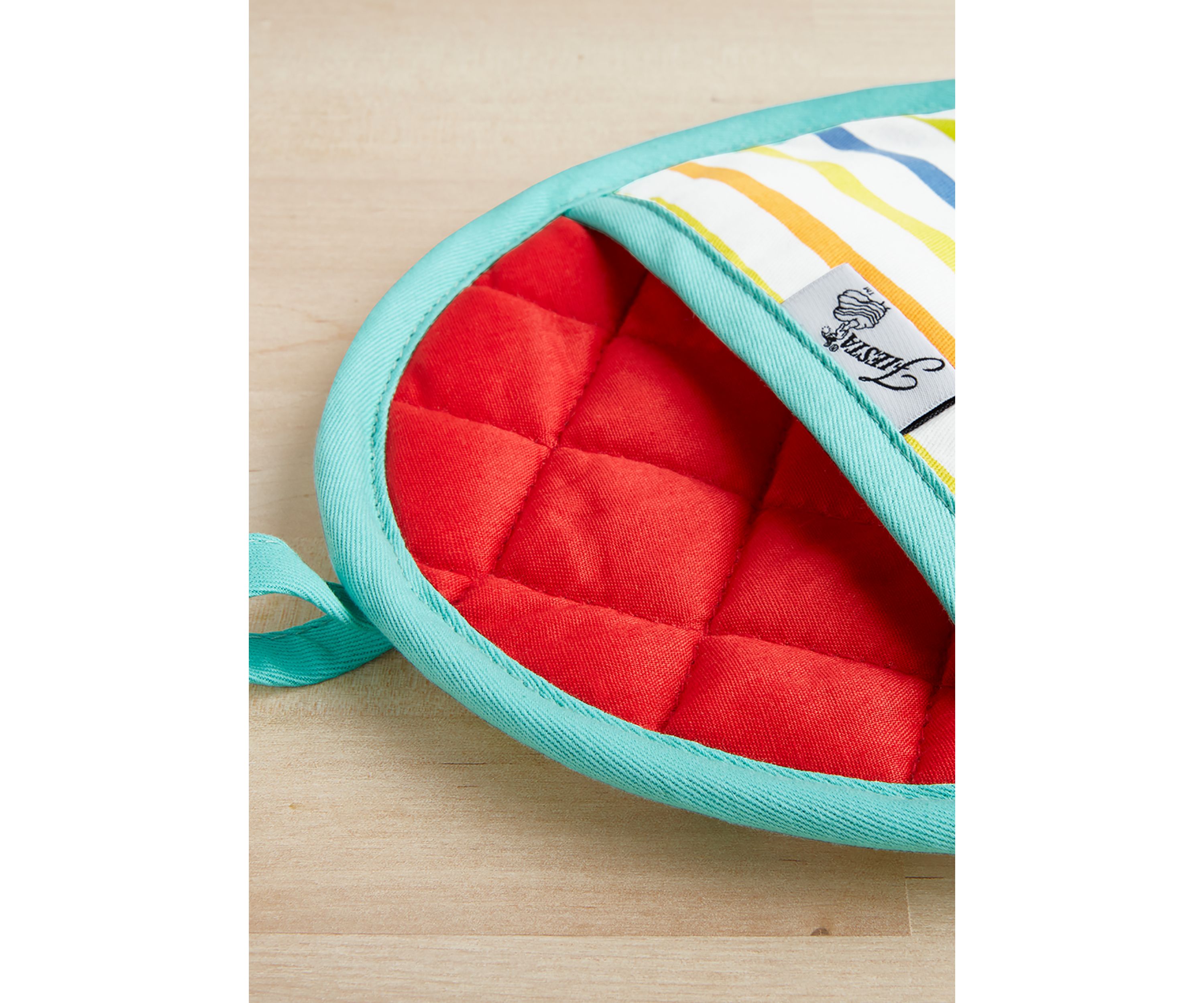 Tropical Stripe Pot Holder 2-Pack Set, Aqua/Yellow/Red, 8"x10" Oval