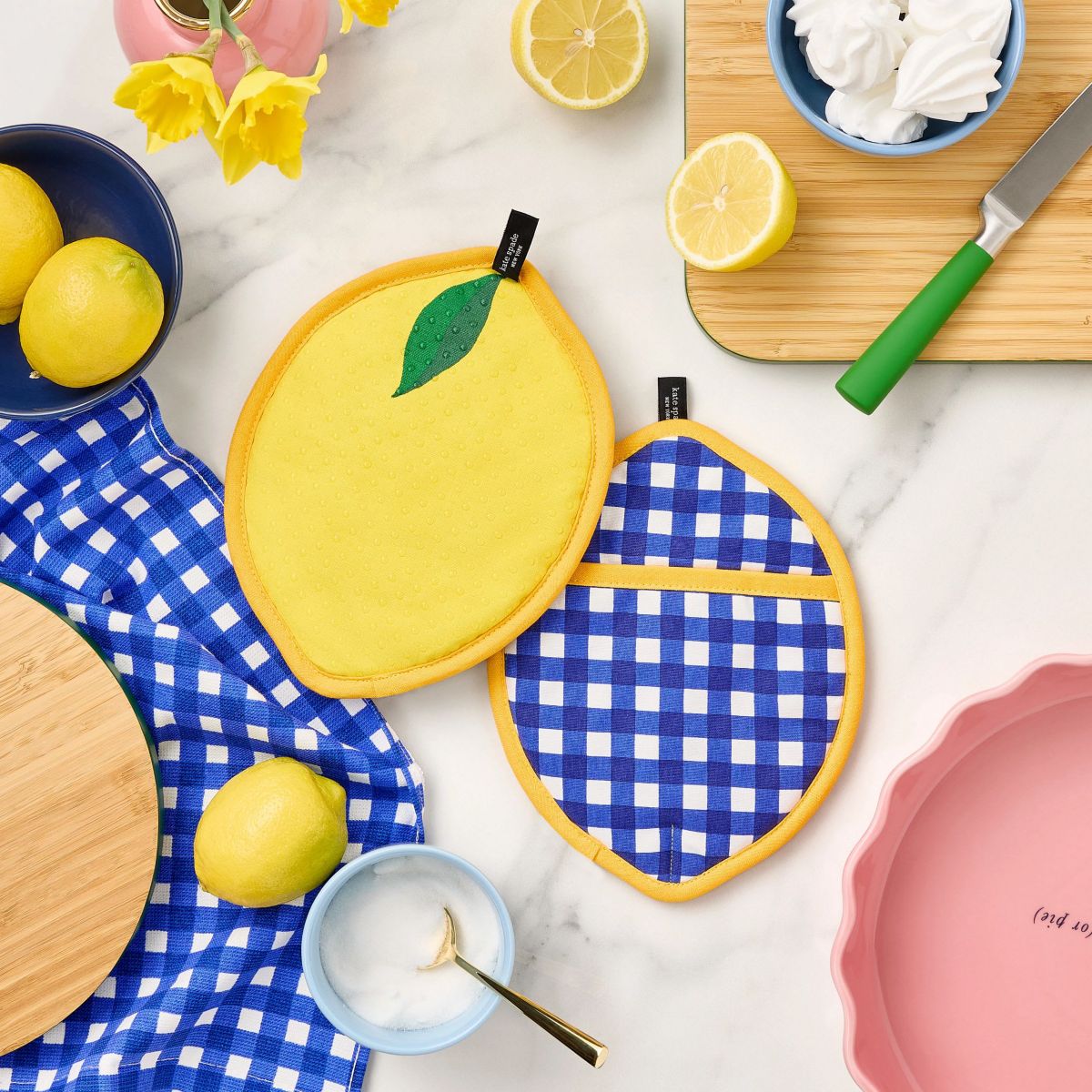 Lemon Party Spring Gingham Pot Holder Set