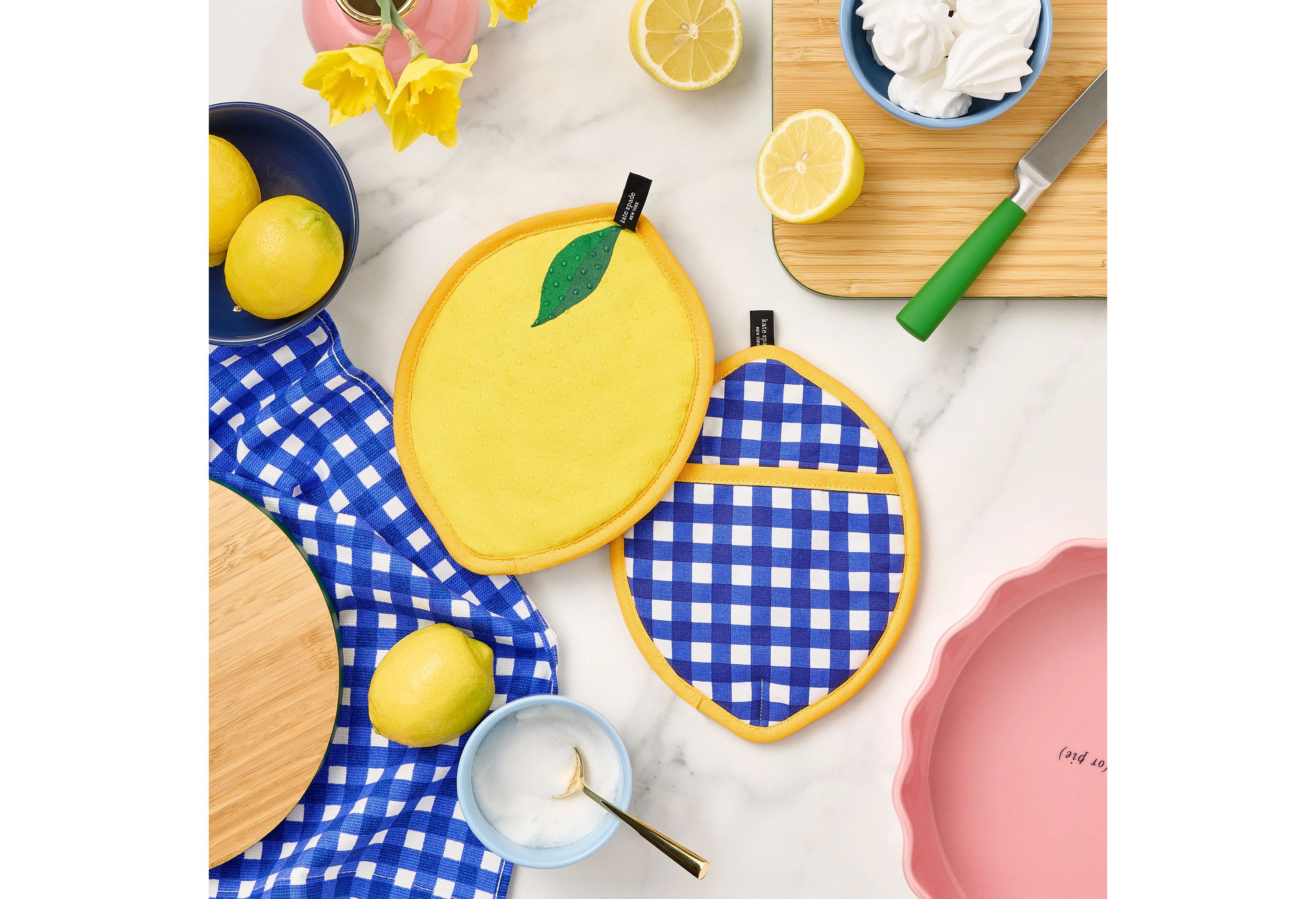 Lemon Party Spring Gingham Pot Holder Set