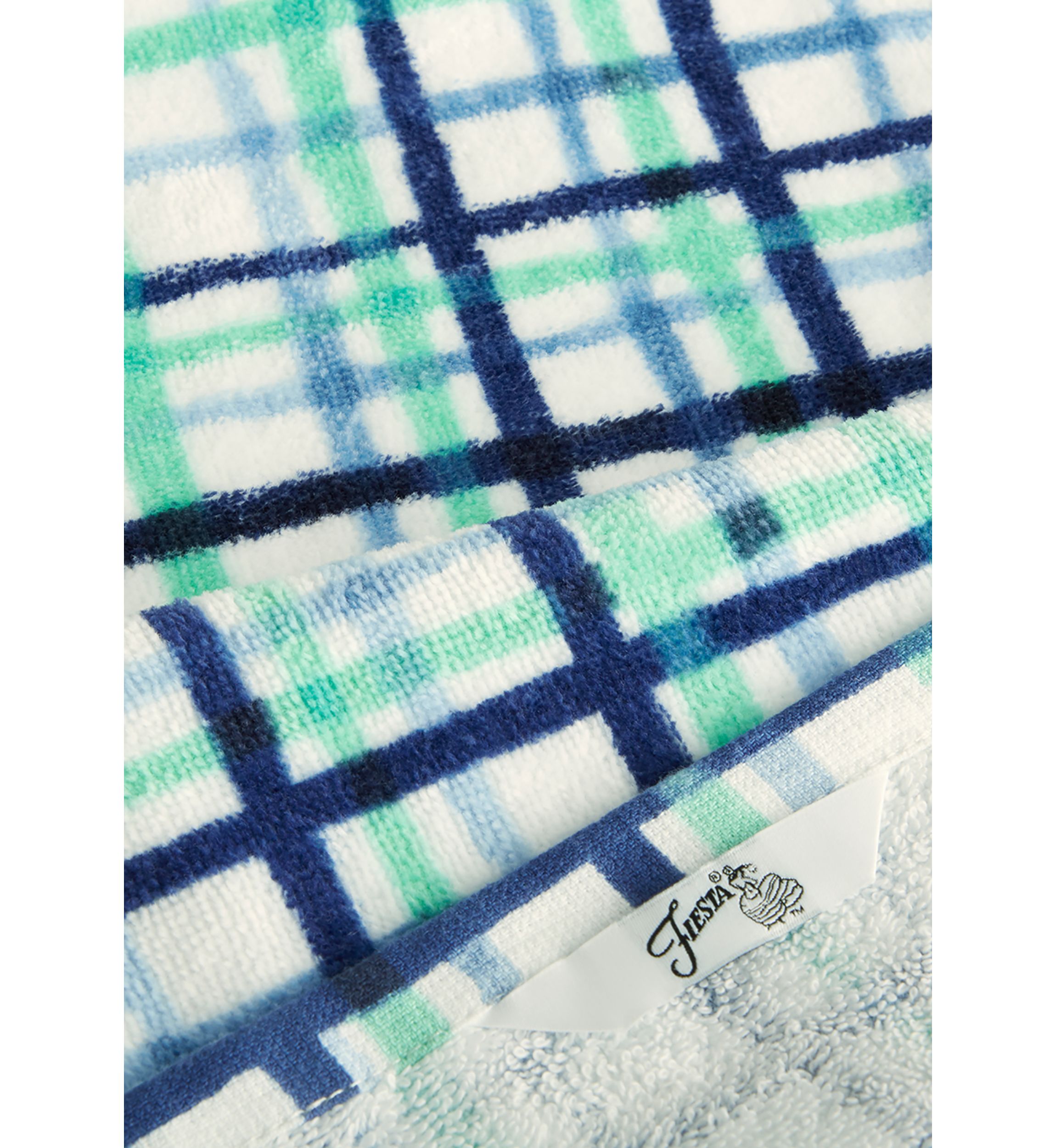 Watercolor Plaid Kitchen Towel 2-Pack Set, Blue/Aqua/White, 16"x28"