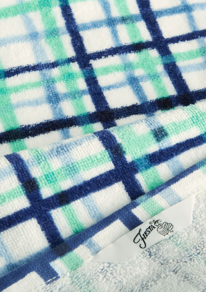 Watercolor Plaid Kitchen Towel 2-Pack Set, Blue/Aqua/White, 16"x28"