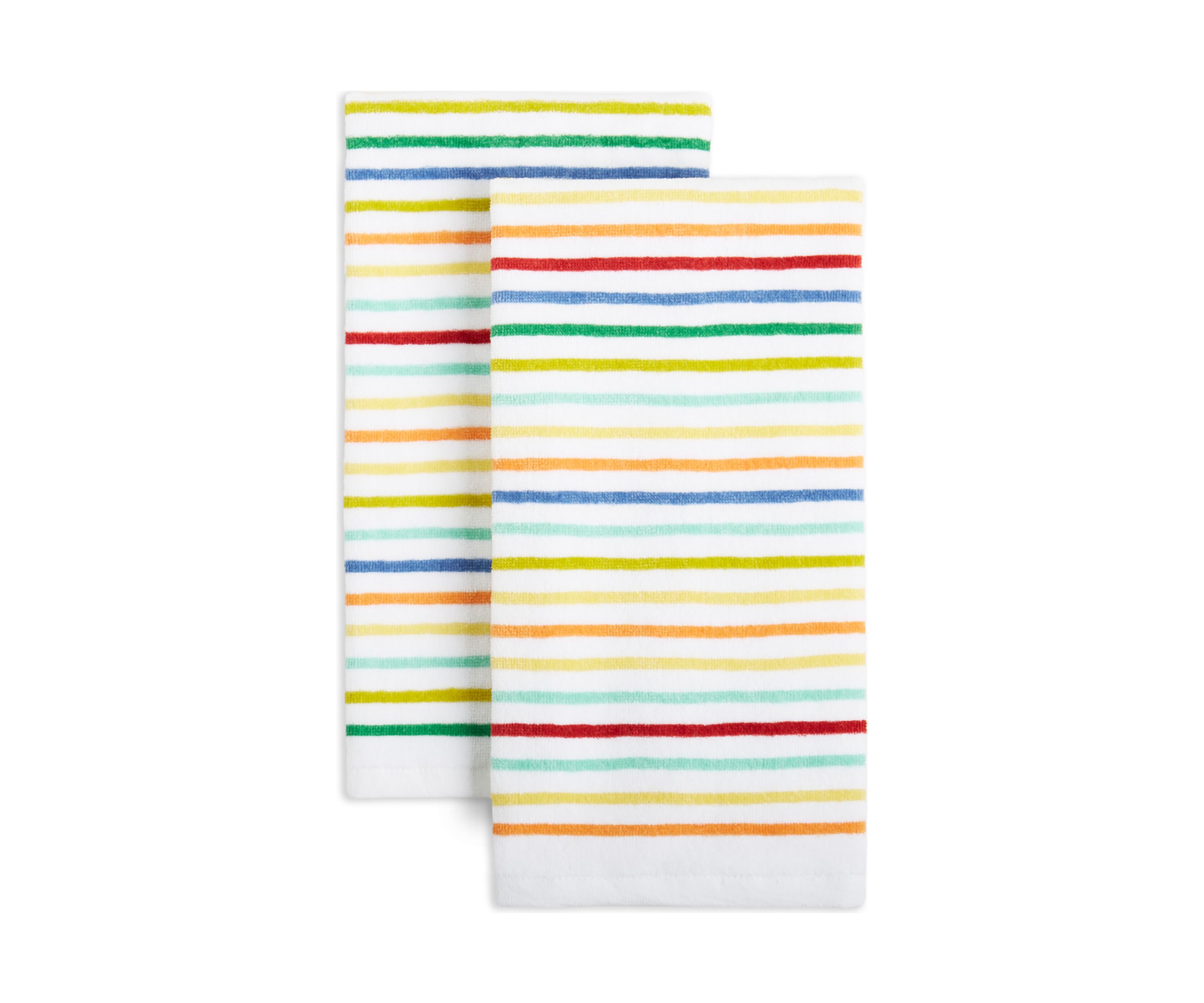 Tropical Stripe Kitchen Towel 2-Pack Set, Aqua/Yellow/Red, 16"x28"