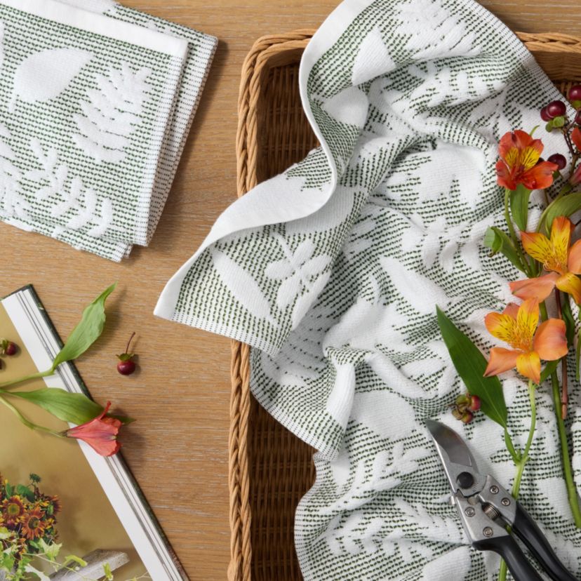 Woodland Harvest Jacquard Leaves Kitchen Towel Set Green