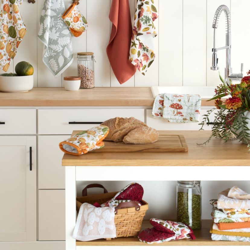 Woodland Harvest Jacquard Mushrooms Kitchen Towel Set Brown
