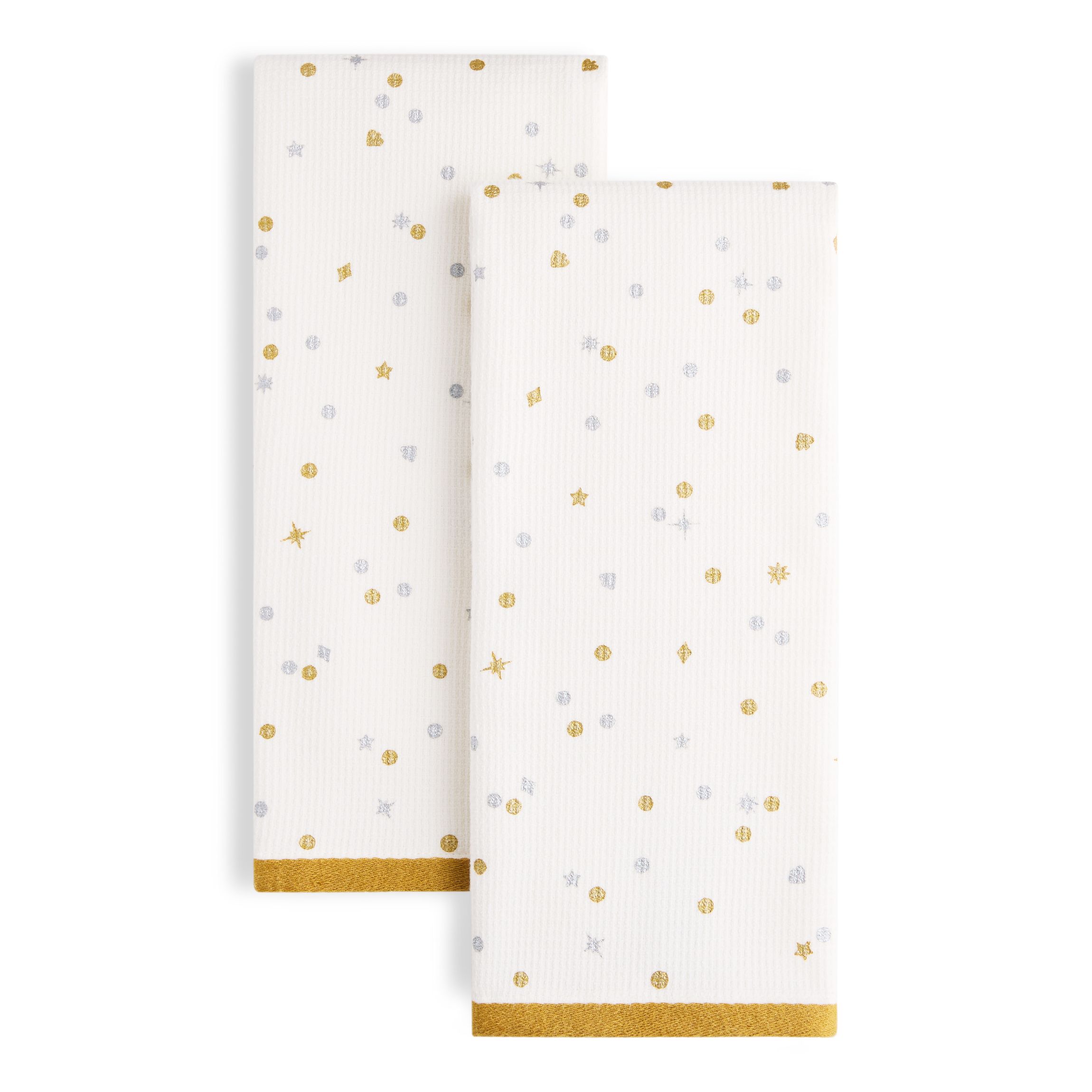 Celebration Dot Holiday Ivory/Gold/Silver Kitchen Towel Set