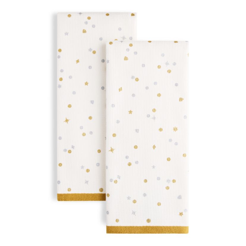 Celebration Dot Holiday Ivory/Gold/Silver Kitchen Towel Set